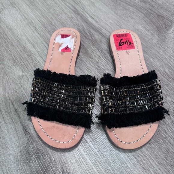 Kate Spade Solaina Fringe Slides Sandals Beaded Black 6.5 - Picture 3 of 5